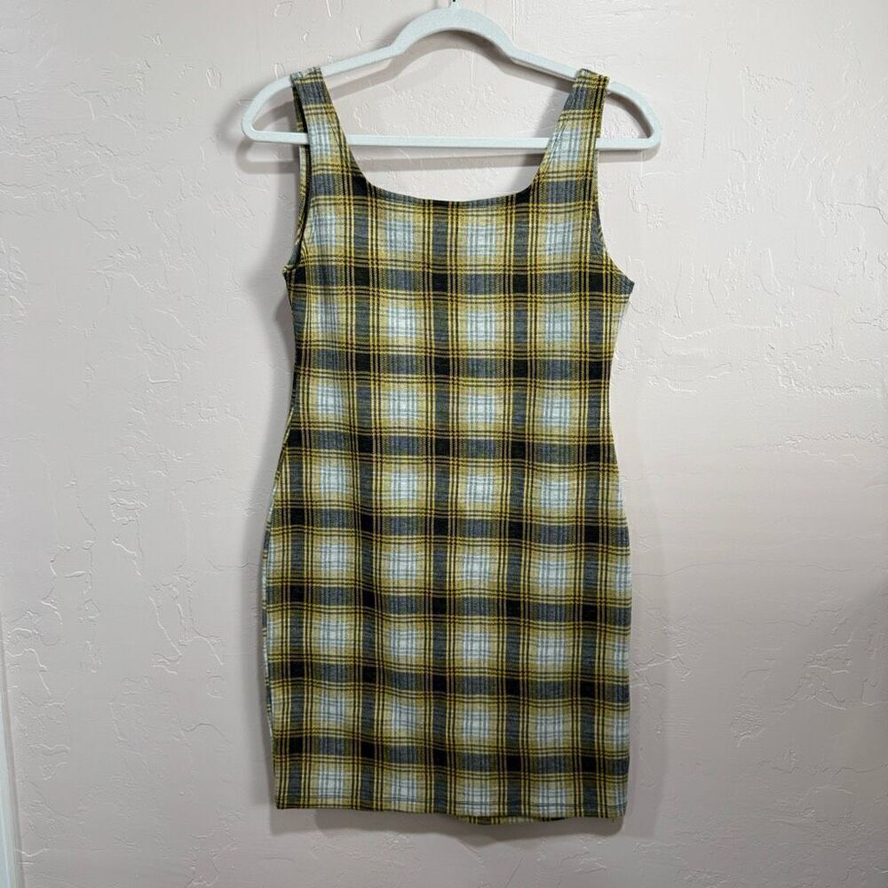 Yellow plaid mini dress